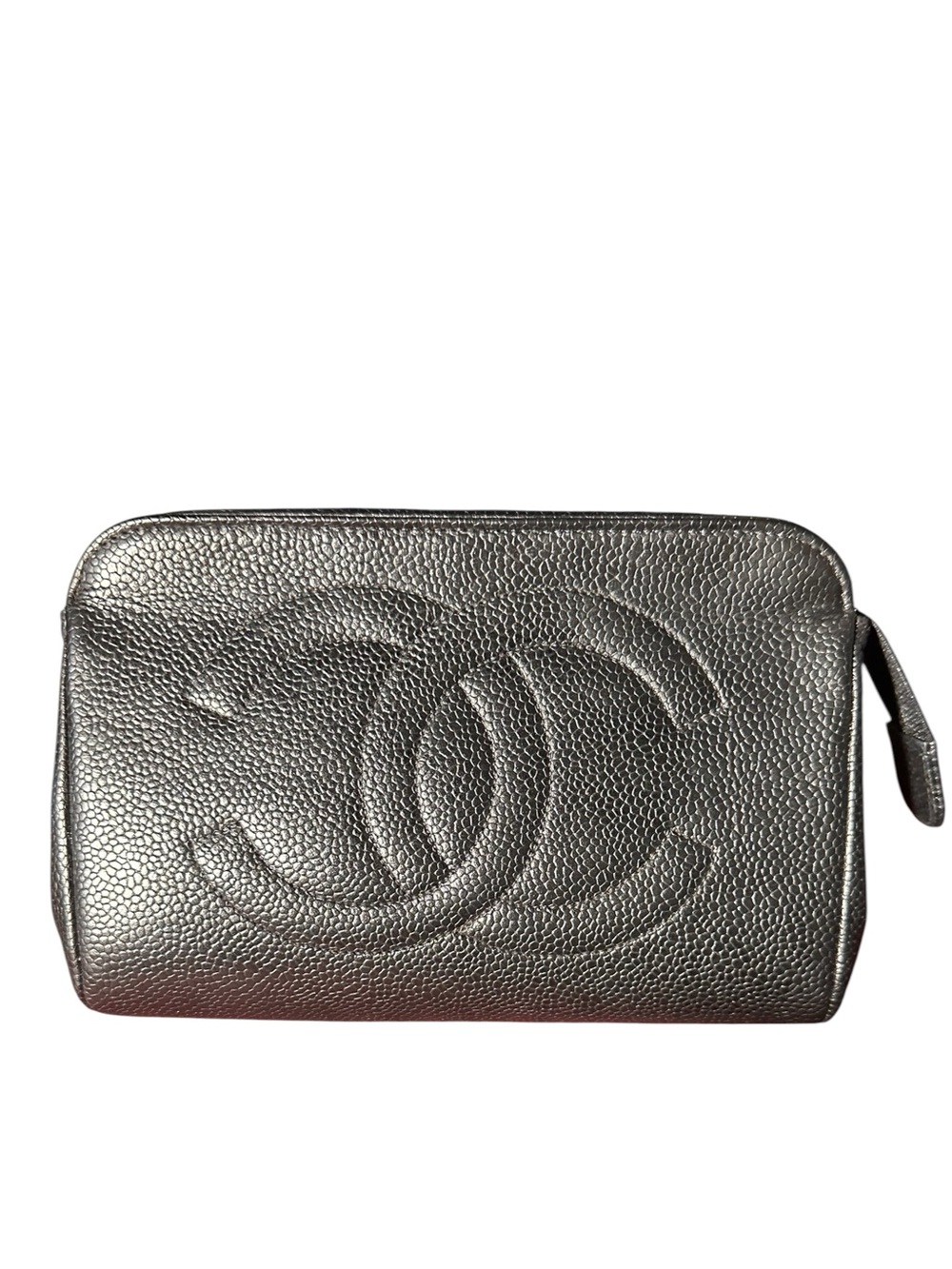 CHANEL Vintage Black Caviar Leather Pouch with Embossed CC Logo